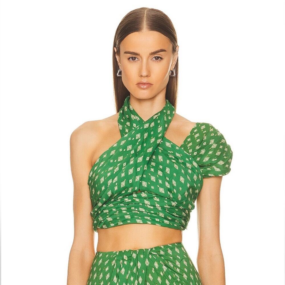 NEW Johanna Ortiz Okeanos Top in Tieprint Emerald and Peach Tile Print Size 10